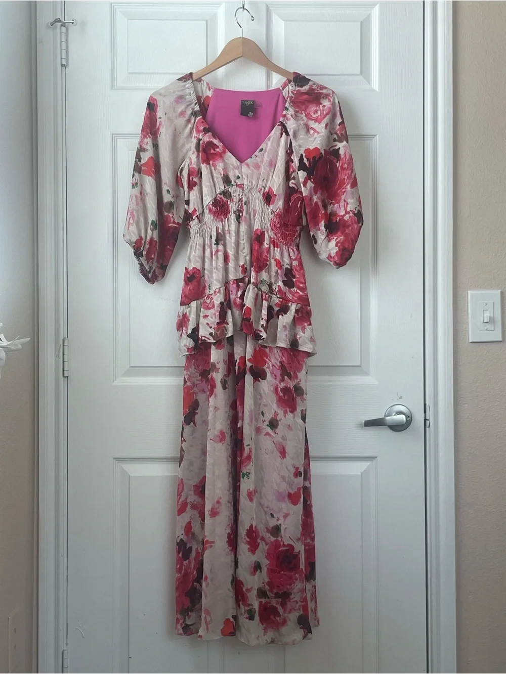 Floral Midi Dress Roses Smocked Waist Feminine Romantic Cottagecore Euro Summer - Picture 8 of 16